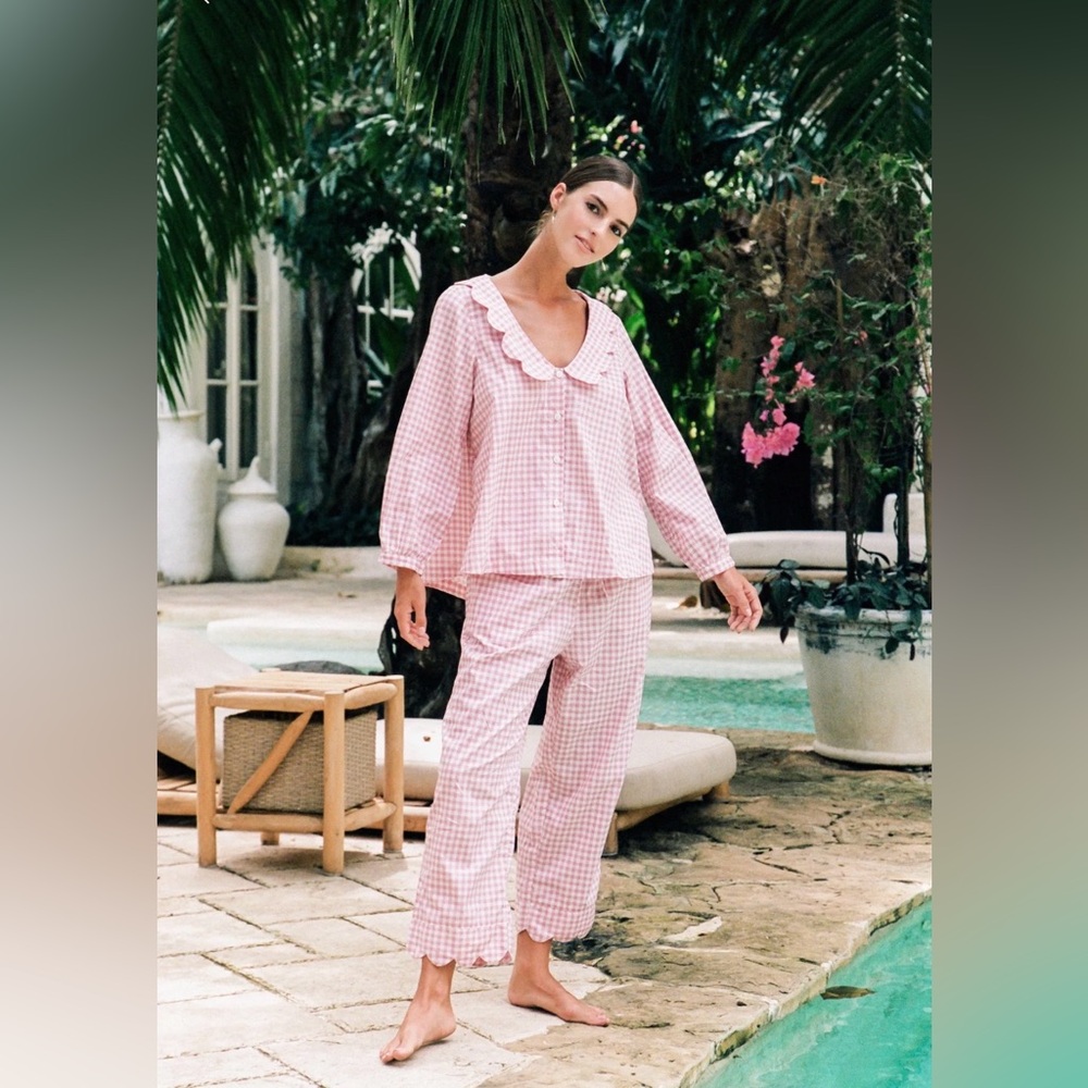 Chic Pink Gingham Pajama Set